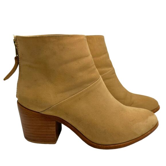 Nisolo Women's Boots US 7.5 Dari Heeled Ankle Booties Tan Leather Suede Back Zip - Picture 1 of 16